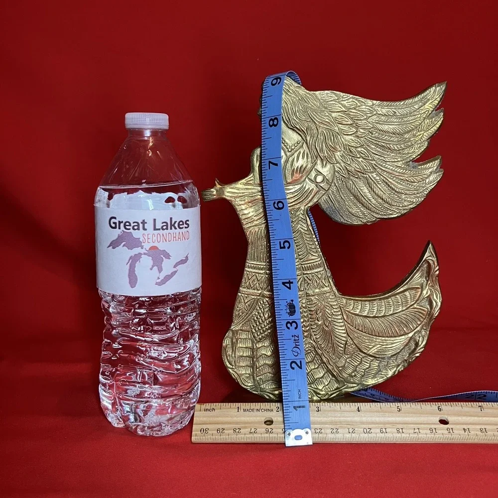 Vintage 9" Angel / 2D /‎ Etched Solid Brass / Flowing Dress Wings / Decor / Flaw - Picture 2 of 13